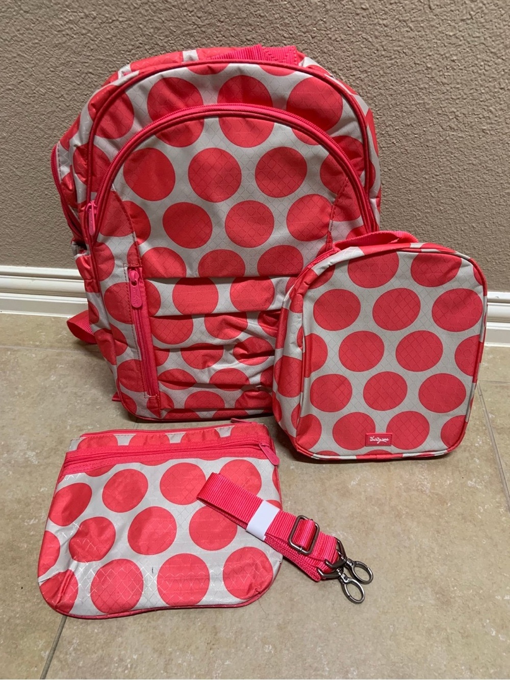 thirty-one Coral Dot Kids Backpack Set - Coral and White